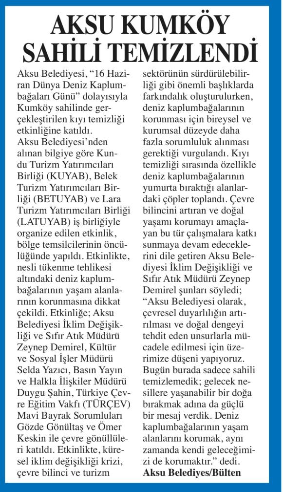 AKSU KUMKÖY SAHİLİ TEMİZLENDİ