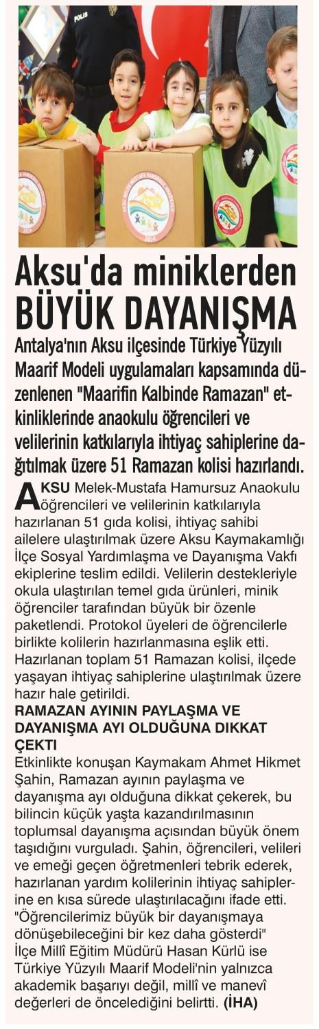 AKSU’DA MİNİKLERDEN BÜYÜK DAYANIŞMA