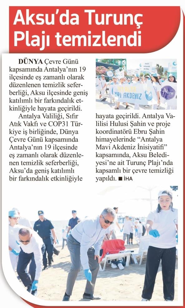 AKSU’DA TURUNÇ PLAJI TEMİZLENDİ