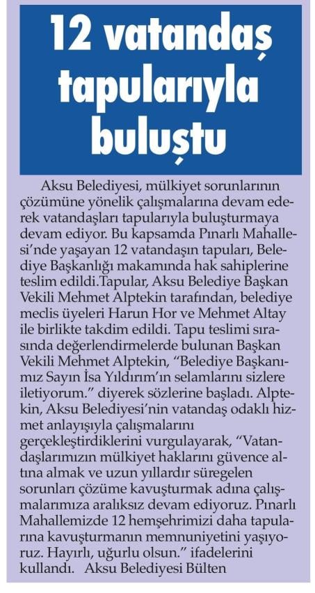 12 VATANDAŞ TAPULARIYLA BULUŞTU
