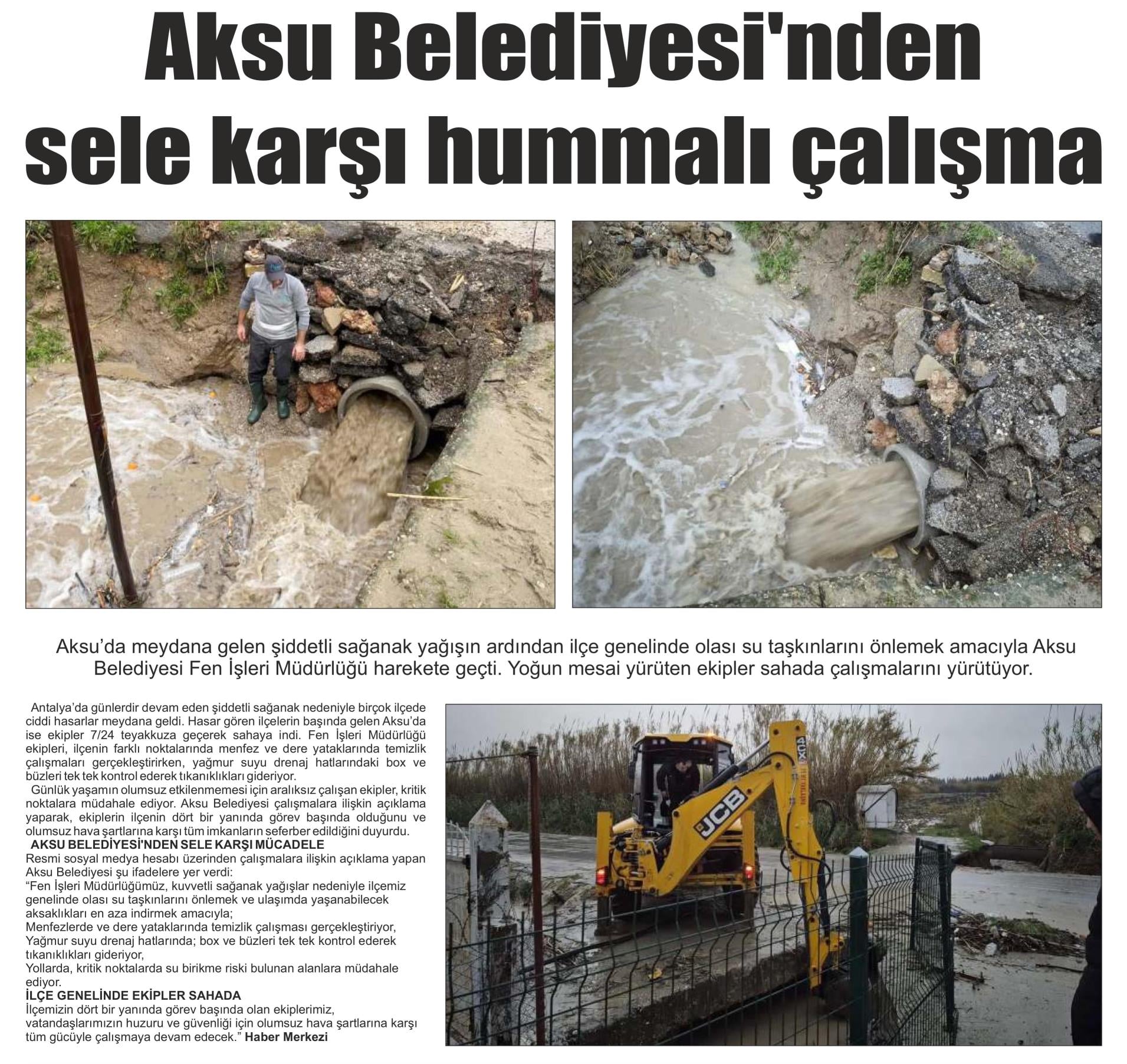 AKSU BELEDİYESİNDEN SELE KARŞI HUMMALI ÇALIŞMA