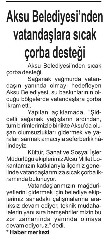 AKSU BELEDİYESİ’NDEN VATANDAŞLARA SICAK ÇORBA DESTEĞİ