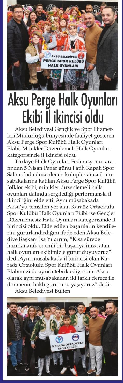 AKSU PERGE HALK OYUNLARI EKİBİ İL İKİNCİSİ OLDU