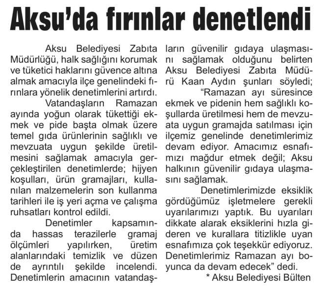 AKSU’DA FIRINLAR DENETLENDİ