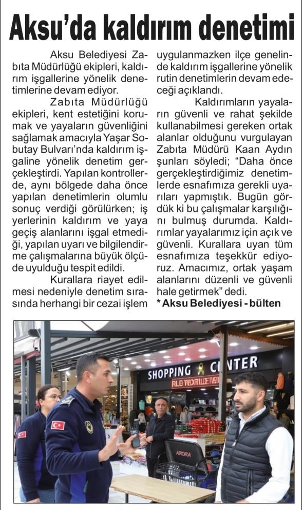 AKSU’DA KALDIRIM DENETİMİ