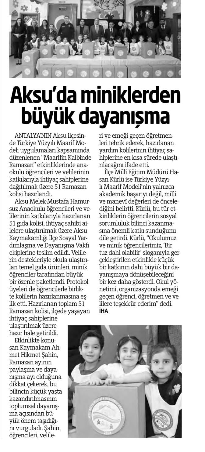 AKSU’DA MİNİKLERDEN BÜYÜK DAYANIŞMA