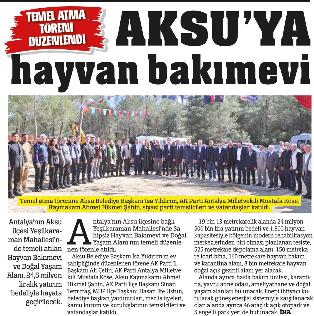 AKSU’YA HAYVAN BAKIMEVİ