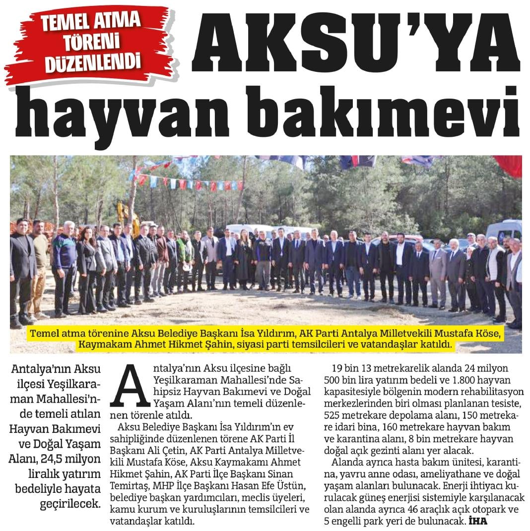AKSU’YA HAYVAN BAKIMEVİ