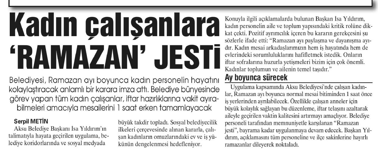 KADIN ÇALIŞANLARA ‘RAMAZAN’ JESTİ